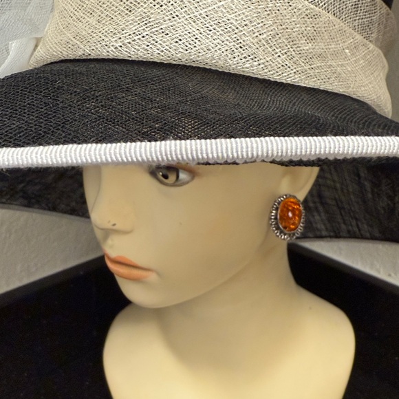 Sterling Silver Amber Oval Stud Earrings - Deep Orange - Picture 11 of 13